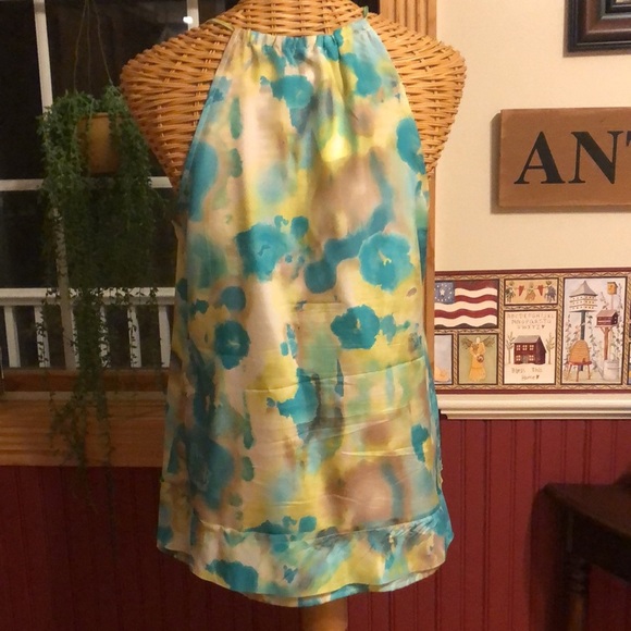 NWOT Banana Republic Silk Charmeuse tank top Medium. Turquoise watercolor print - Picture 2 of 5